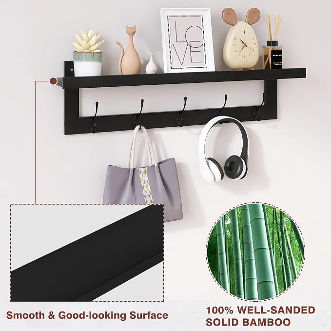 SMIBUY Coat Hooks with Shelf Wall-Mounted, 29.2 Inch Entryway Coat Rack - Image 3