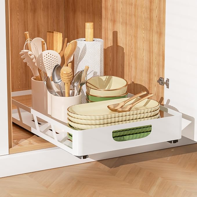 XLP Pull Out Cabinet Organizer 16" Deep, Heavy Duty Slide Out Drawers, Adhesive by LaundryBagsPillowsRacks