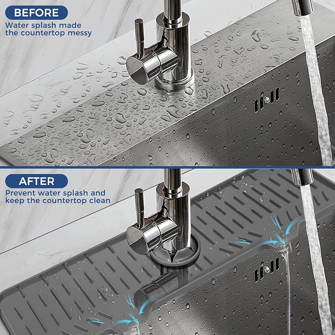 24" Splash Guard Plus Size Silicone Sink Faucet Drying Mat Handle Drip Catcher - Image 7