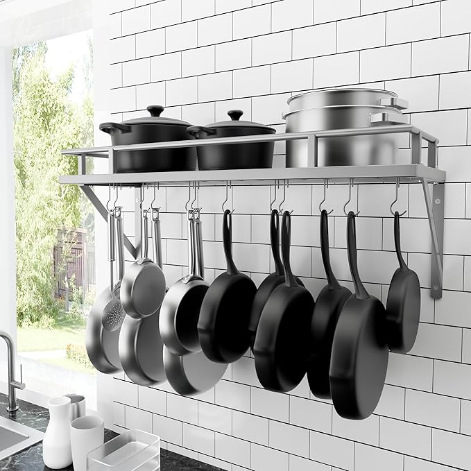 KES 30-Inch Silver Gray Pot Rack, Wall Mounted Hanging Pot and Pan Organizer by KES