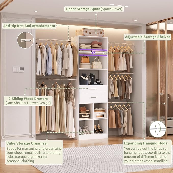 Besiost Closet System, 4-8 FT Closet Organizer Tower - Image 2