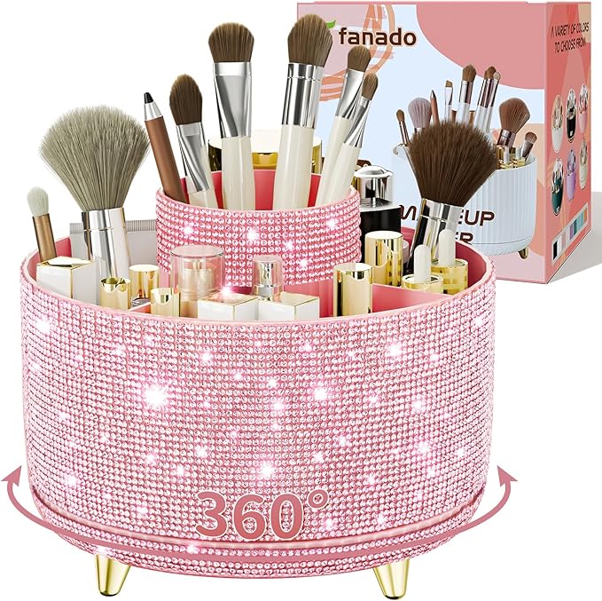 fanado Bling Diamond Makeup Brush Holder, 360° Rotating Makeup Organizer by Unknown
