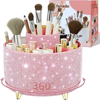 fanado Bling Diamond Makeup Brush Holder, 360° Rotating Makeup Organizer by Unknown
