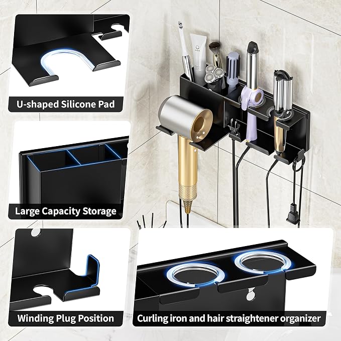 Hair Dryer Holder, Hair Tool Organizer, Blow Dryer Hanger Wall Mount - Image 6