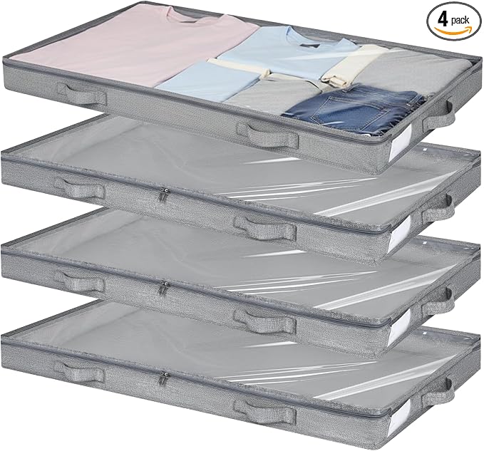 4 Pack Under Bed Storage, Below 4 Inches Underbed Storage Containers Low by Unknown