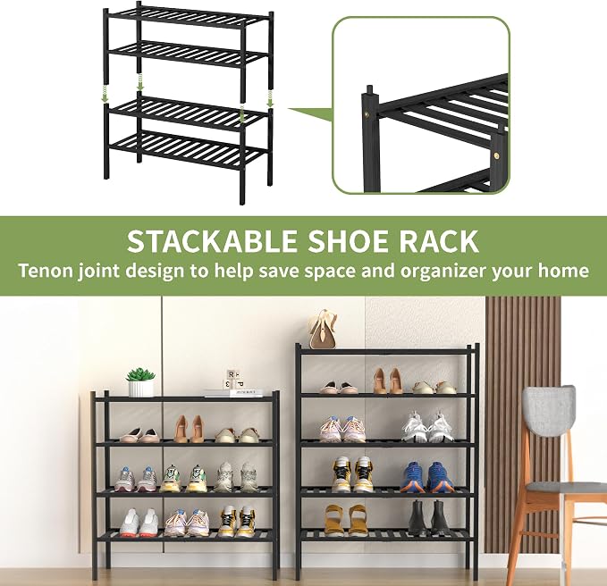 5 Tier Bamboo Shoe Rack for Closet Free Standing Wood Shoe Shelf for Entryway - Image 5