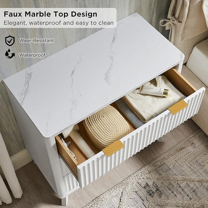 T4TREAM Fluted 3 Drawer Dresser, Curved Profile Design, Wood Drawer Organizer - Image 4