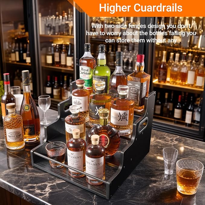 2 Pack 4-Tier Liquor Bottle Display Shelf, 16-Inch Wooden Bar Shelves - Image 9