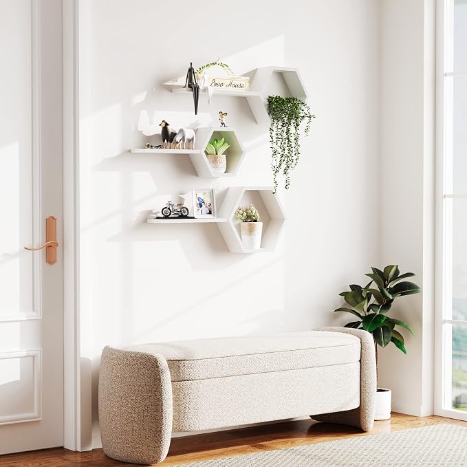Wooden Hexagon Floating Shelves Wall Mounted - Image 5