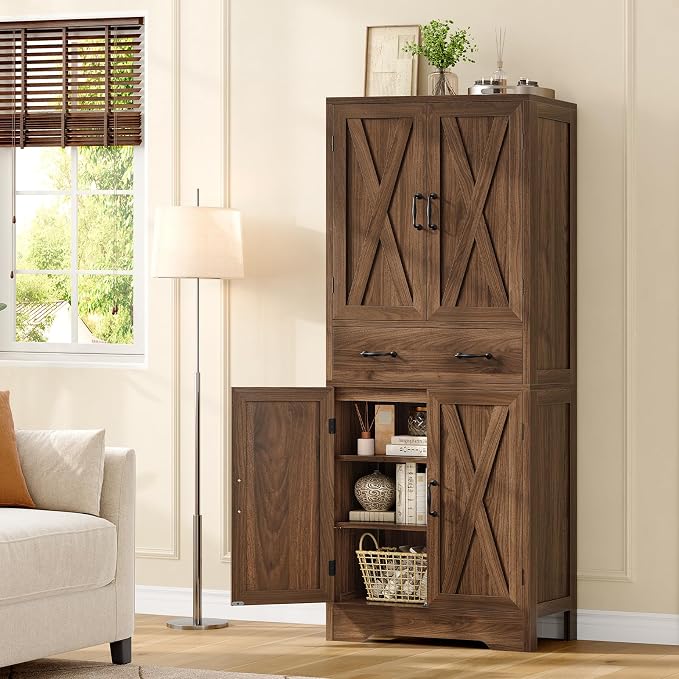 Tall Storage Cabinet with 2 Adjustable Shelves & 1 Large Drawer, Kitchen Pantry - Image 5