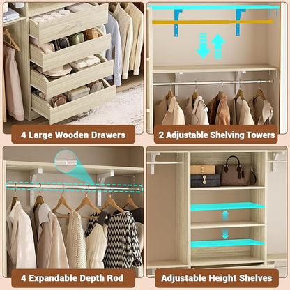 Aheaplus Closet System with 4 Drawers, 8FT Wood Closet Organizer System - Image 2