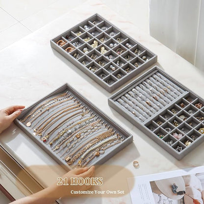 Large Velvet Jewelry Tray 2 Pack Stackable Jewelry Display Drawer Inserts Trays - Image 5