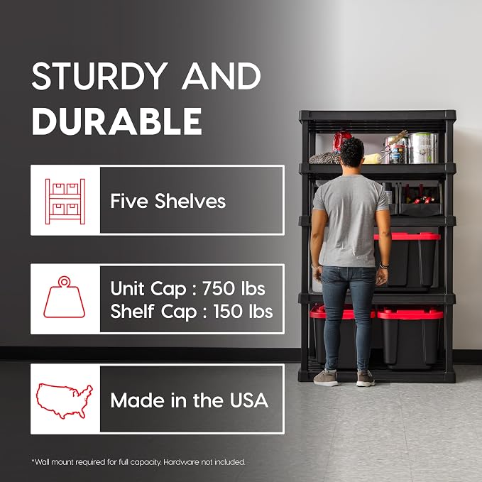 IRIS USA 5-Shelf Heavy Duty Plastic Storage Shelves, 750lb Capacity, Large - Image 4