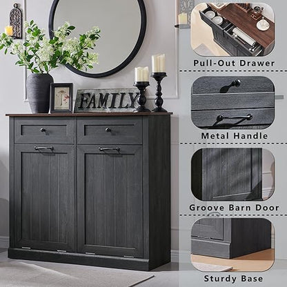 Double Tilt Out Trash Cabinet, 20 Gallon Farmhouse Laundry Hamper Cabinet - Image 3