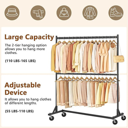 Hoctieon Double Rod Z Rack, Rolling Clothes Racks - Image 7