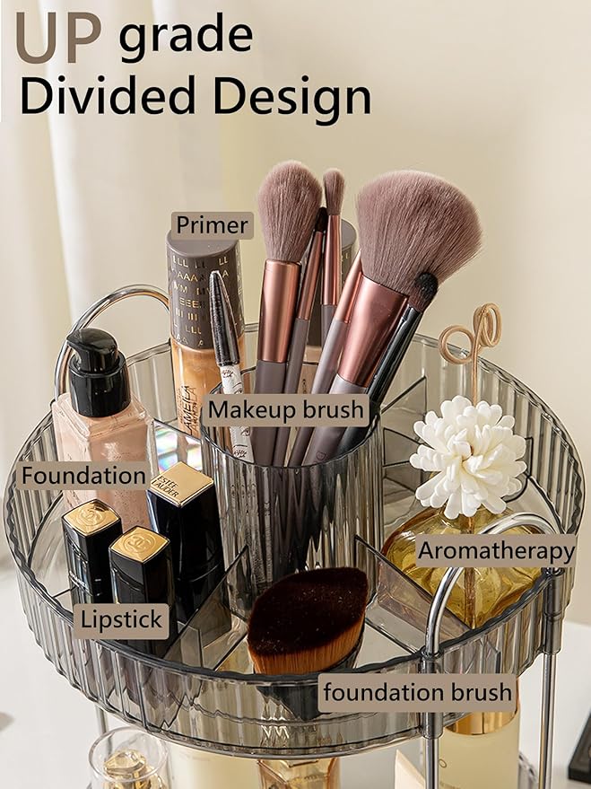 360 Rotating Makeup Organizer, 2 Tier Large Capacity Make Up Organizers and - Image 2