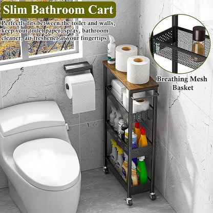 Utility Slim Storage Cart, 4 Tier Small Rolling Kitchen Laundry Room Cart - Image 5