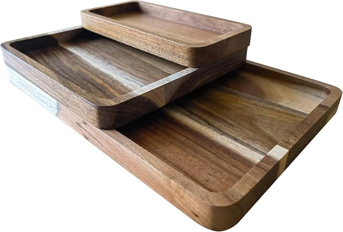 Acacia Wooden Valet Tray for Men, Natural Wood Grain EDC Tray Set Catch All for - Image 2