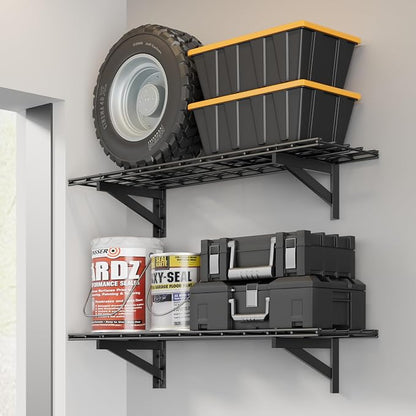 2 Pack Heavy Duty Garage Wall Shelving Set, Wall Mounted Garage Shelves 500lbs by Jusgym