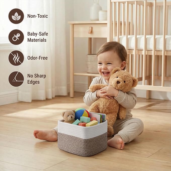 5-Pack Storage Cubes Woven Rope Baskets, 2 Sizes Organizer Bins | Ideal - Image 4
