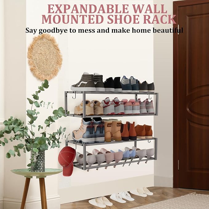 Expandable Wall Mounted Shoe Rack, Heavy Duty Metal Shoe Holder - Image 4