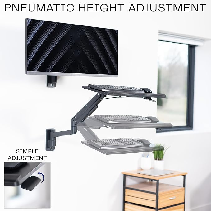 VIVO Sit-Stand 24 Inch Pneumatic Spring Keyboard and Mouse Tray Wall Mount - Image 3