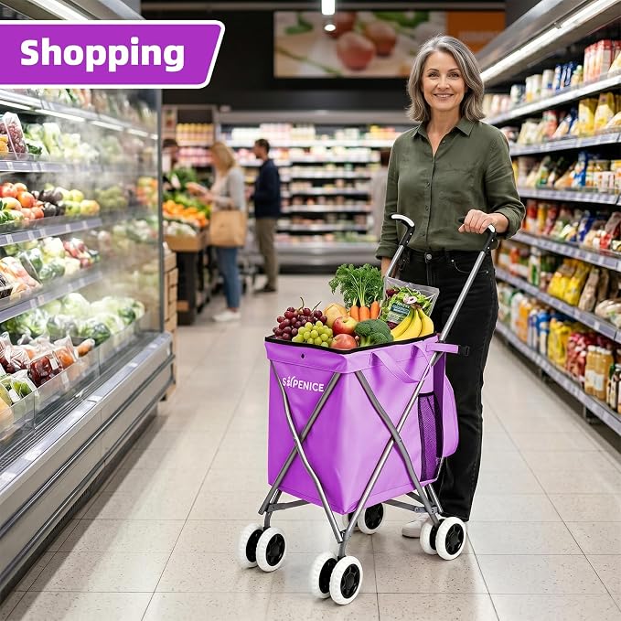 Shopping Carts for Groceries Foldable Rolling Trolley - Image 7