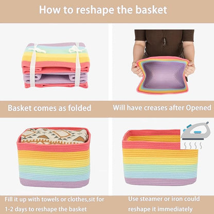 3-Pack Rainbow Storage Baskets 15X10X9.3“ – Woven Toy Organizer Bins - Image 7