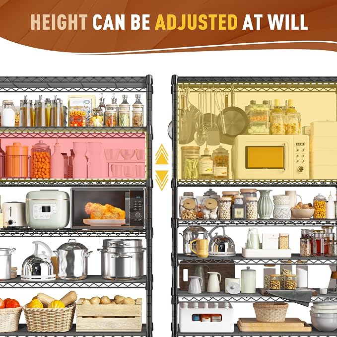 REIBII 71" H Metal Shelves 6 Tier Storage Shelves 1200LBS Adjustable Shelving - Image 6
