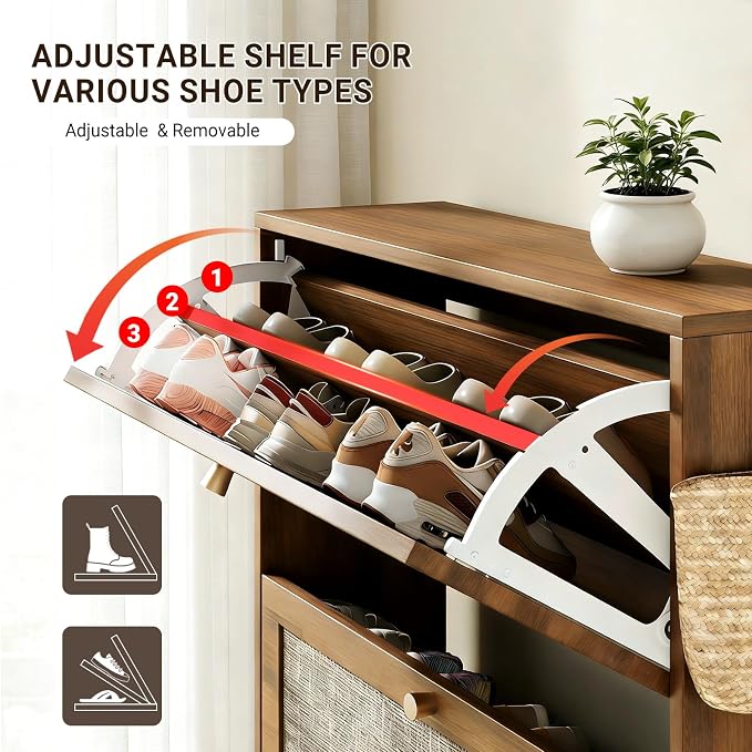 Nicetree Freestanding Ultra Slim Arched Rattan Accent Shoe Storage Cabinet - Image 5