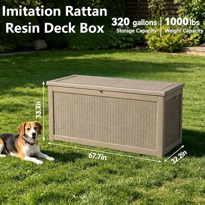 320 Gallon Waterproof Outdoor Storage Box, Lockable Deck Box - Image 3