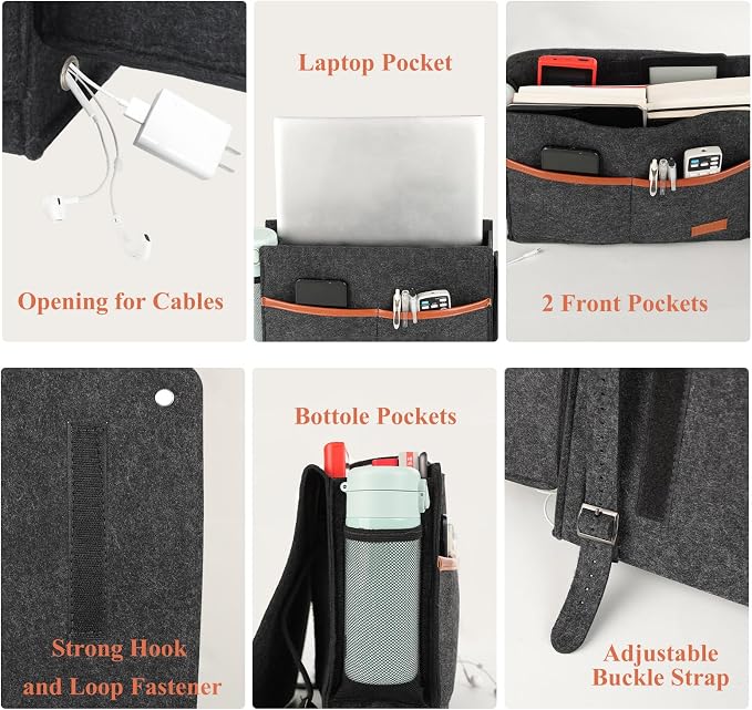 Surblue Bedside Caddy Felt Storage Organizer Hanging Bag - Image 4
