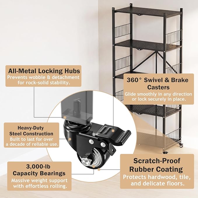 Heavy Duty Folding Shelves No Assembly, 5 Tier Metal Foldable Storage Shelves - Image 5