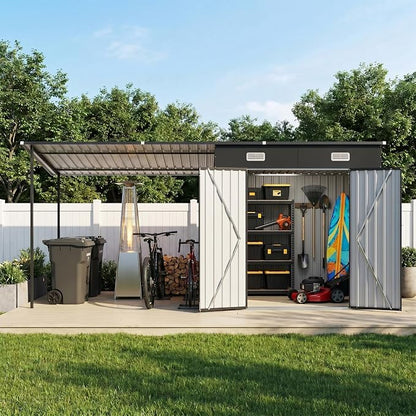 Aoxun 7x6FT Outdoor Storage Shed & Hardtop Canopy Gazebo Combo | 13.3x5.6FT - Image 4