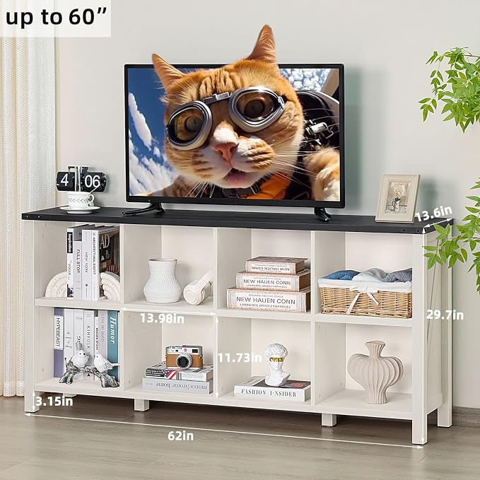 8 Cube Book Shelf, Farmhouse Wood Long Storage Organizer Bookcase, Kids Toy - Image 2