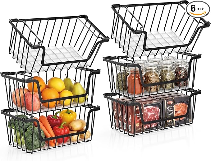 SUNALLY Stackable Storage Bins 6 Pcs Wire Baskets Freezer Organizer, Vegetable by SUNALLY