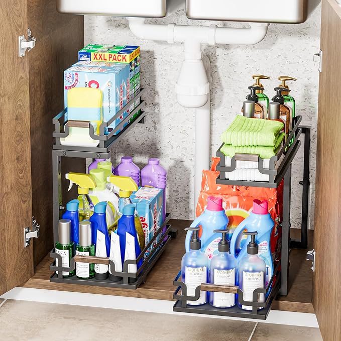 Under Sink Organizer, 2 Tier Slide Out Storage by BXINREDA
