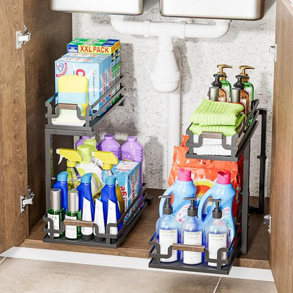 Under Sink Organizer, 2 Tier Slide Out Storage by BXINREDA