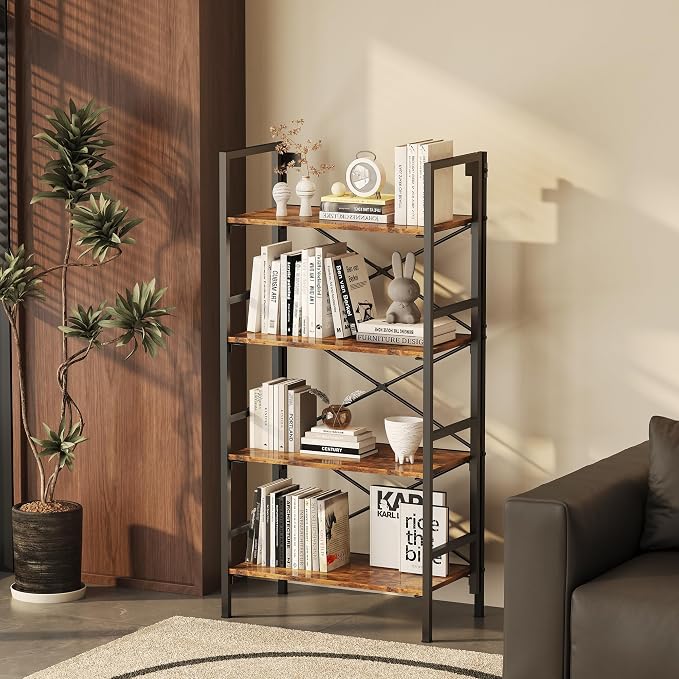 Homeiju Folding Bookshelf, 4 Tier Bookcase Foldable Shelf - Image 4