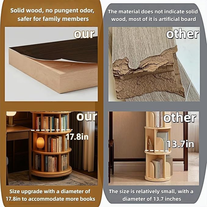 Solid Wood Rotating Round Bookshelf Towers - Image 7