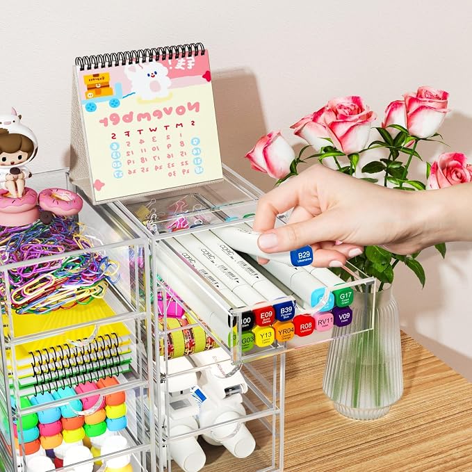 22 Drawers, Acrylic Desk Makeup Organizer, Plastic Drawers Organizer, Stackable - Image 7