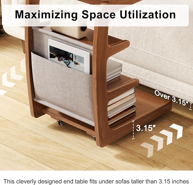 AQIMUELE Rolling Side Table, C Shaped End Table, C Table - Image 6
