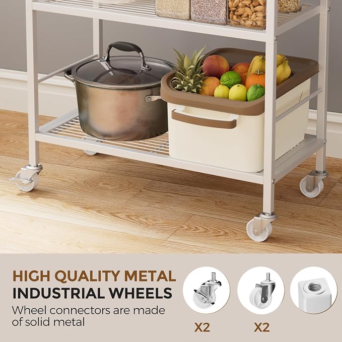 3-Tier Metal Storage Rack with Industrial Wheels, Mesh Shelving Unit with - Image 5