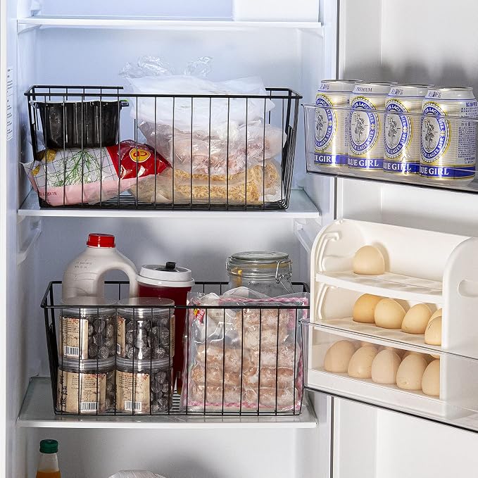 16inch Freezer Storage Organizer Baskets, Refrigerator Metal Wire Basket Bins - Image 7