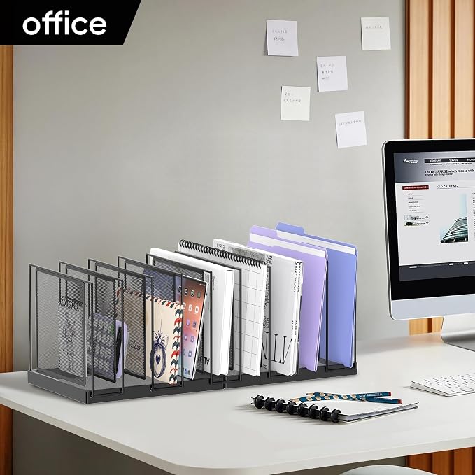9-Section Desk File Organizer, Vertical File Holder, Mesh Desktop File Folder - Image 8