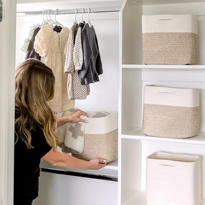 NaturalCozy 13 Inch Cube Storage Bins Cotton Rope Woven Baskets - Image 9