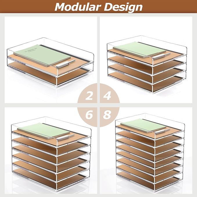 SANRUI 2 Tier Acrylic Stackable Paper Letter Tray, Vertical A4 File Desk - Image 3