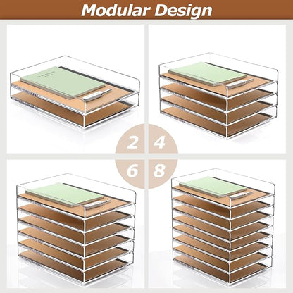 SANRUI 2 Tier Acrylic Stackable Paper Letter Tray, Vertical A4 File Desk - Image 3
