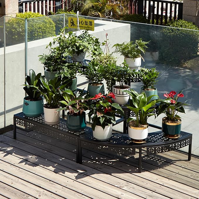 3 Tier Metal Plant Stand, Rectangle or Round Decorative Flower Step, Garden - Image 7