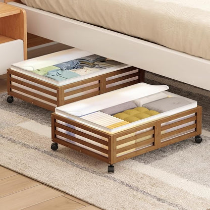 Under Bed Storage with Wheels-Large Bamboo Underbed storage Containers with - Image 2